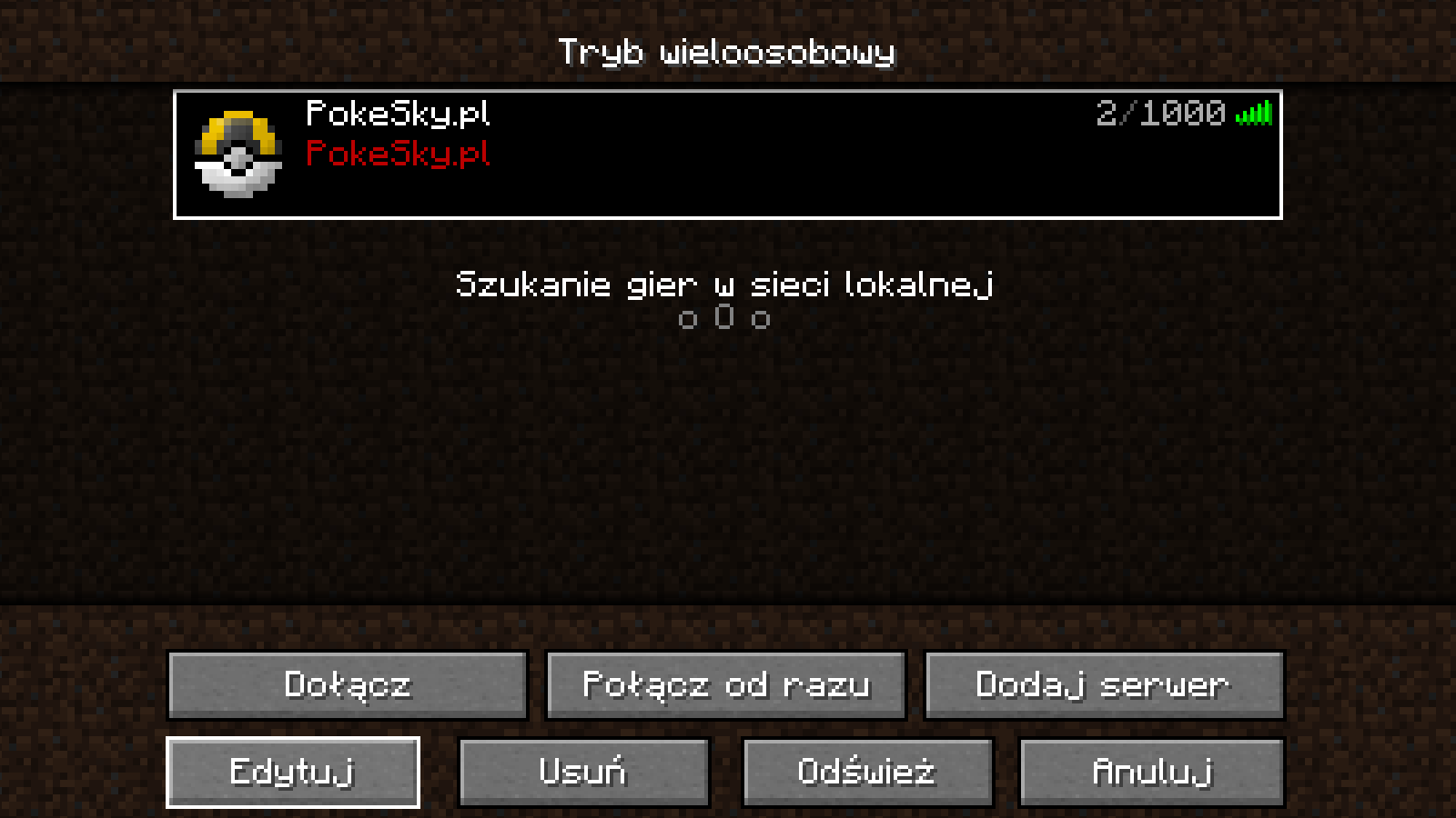 Screen z listą serwerów Minecraft